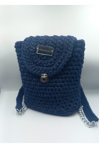 Χειροποίητο Πλεκτό Backpack Navy Blue με Ασημένιες Λεπτομέρειες & Εσωτερική Επένδυση.